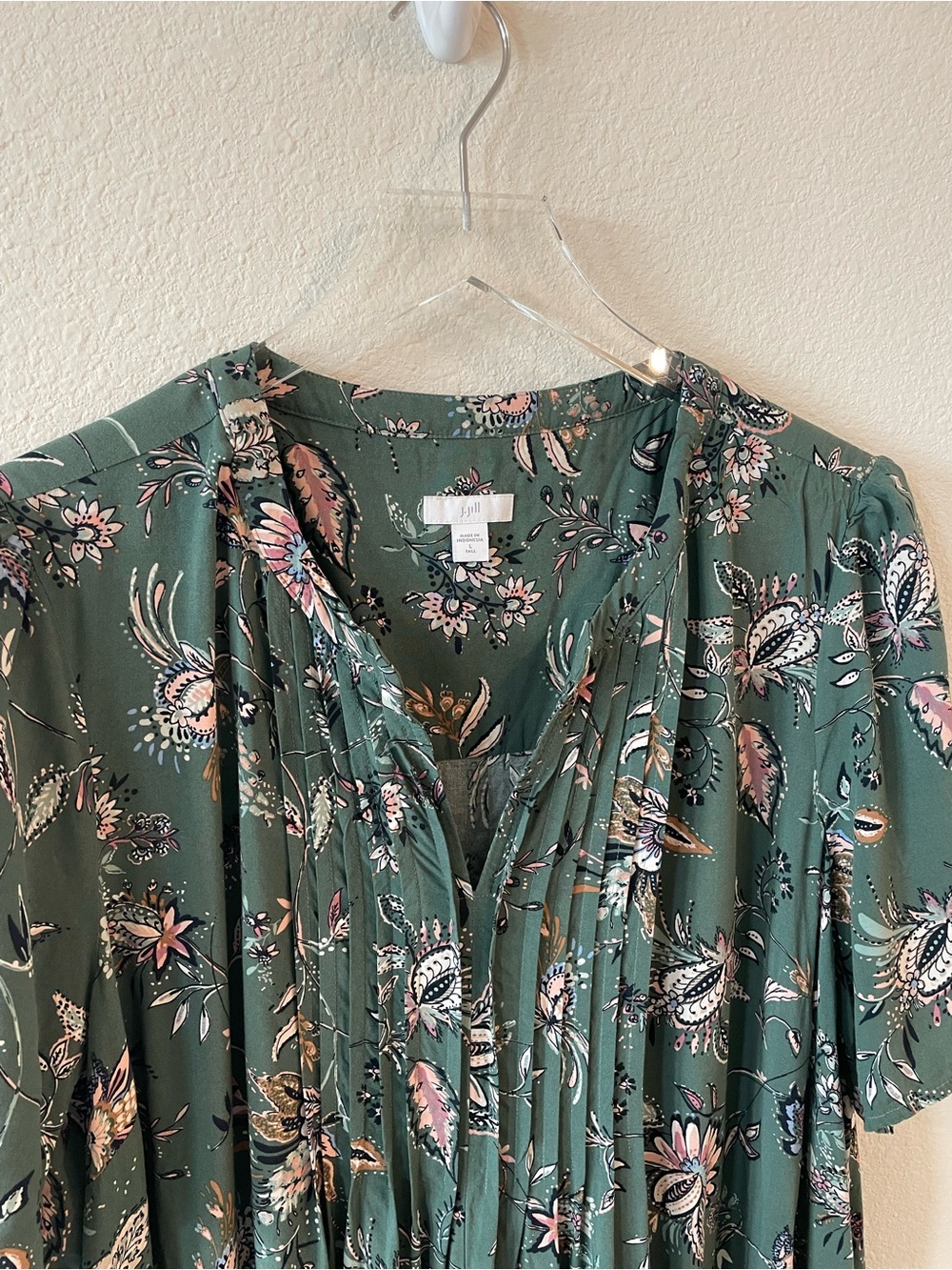 J. Jill Green Short Sleeve Paisley Pintuck Swing Dress L - Picture 6 of 6